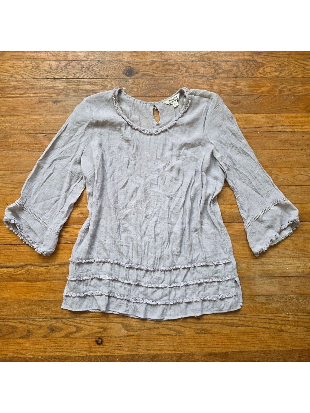 Krazy Kat Women's XL Light Gray Viscose-Polyester Blouse with 3/4 Bell Sleeves